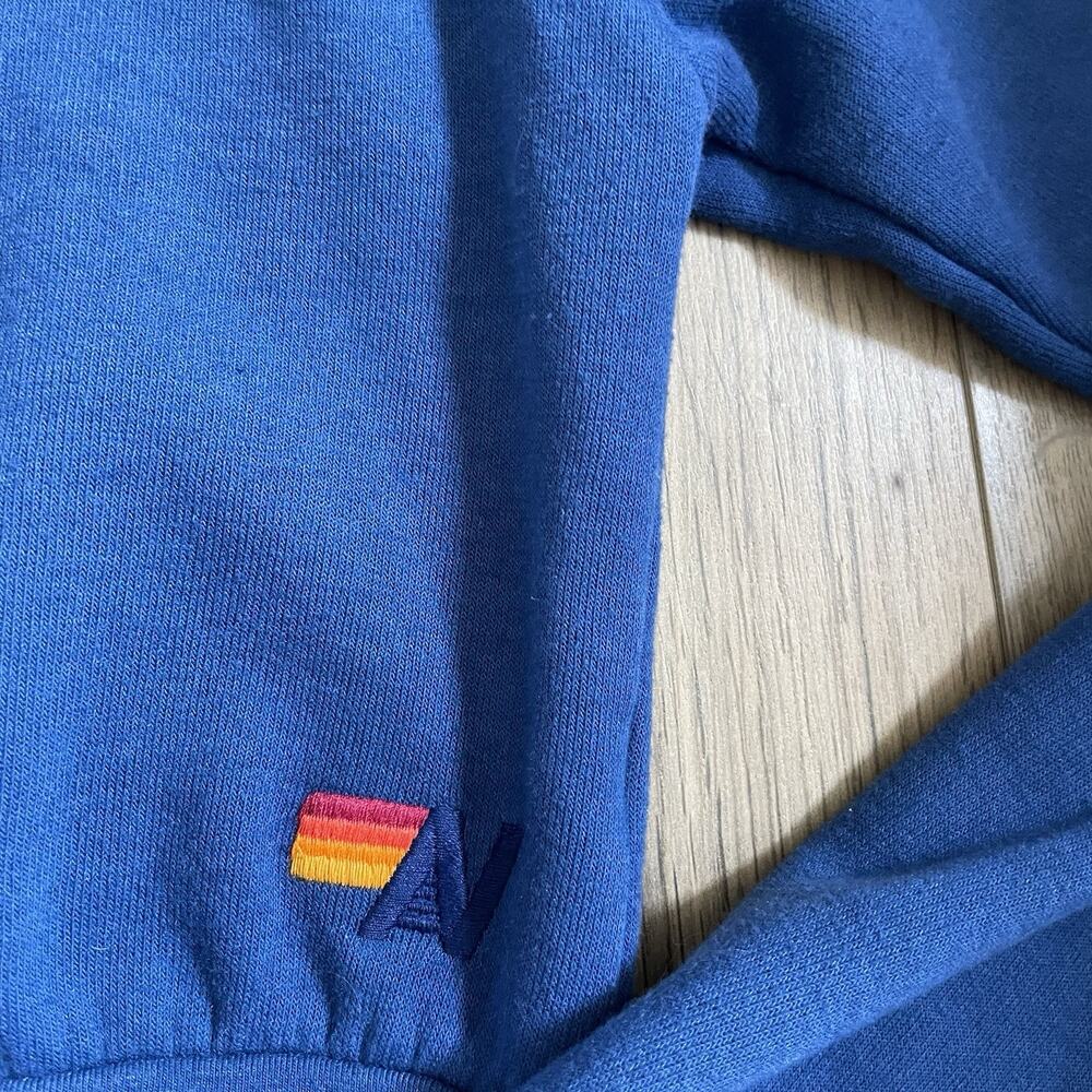 Aviator Nation SoulCycle Size Medium Smiley Face Crop Sweatshirt Blue Crewneck - Picture 4 of 9
